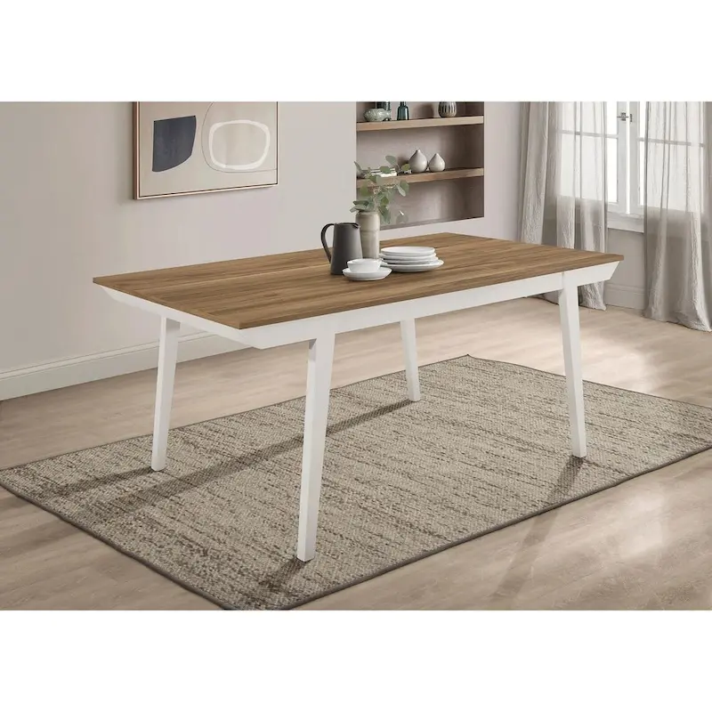 Natural Acacia and Off White Dining Table with Flared Leg
