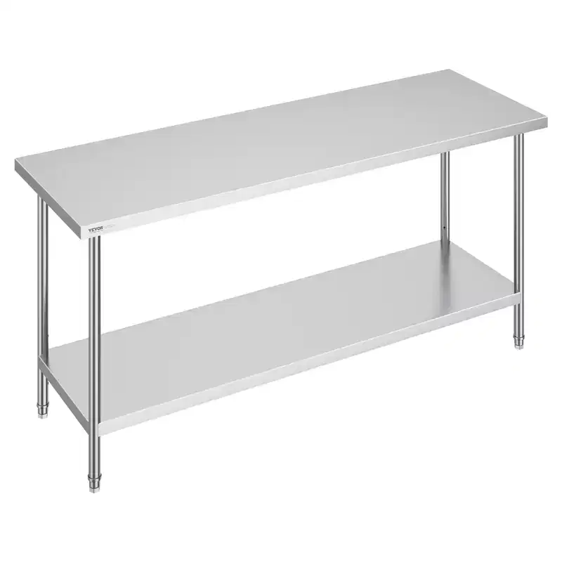 VEVOR Stainless Steel Prep Table, 24 x 72 x 34 Inch, 880 lbs Load Capacity, Heavy Duty Metal Worktable with 3 Adjustable Height Levels