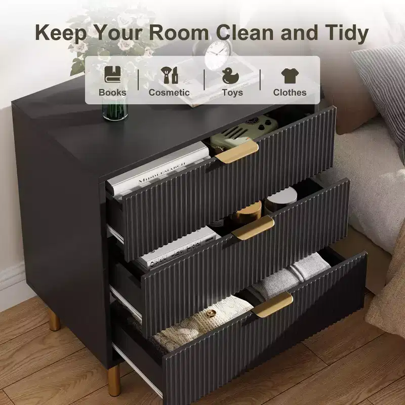 3-Drawer Dresser, Large Nightstand Chest for Bedroom Storage, Black