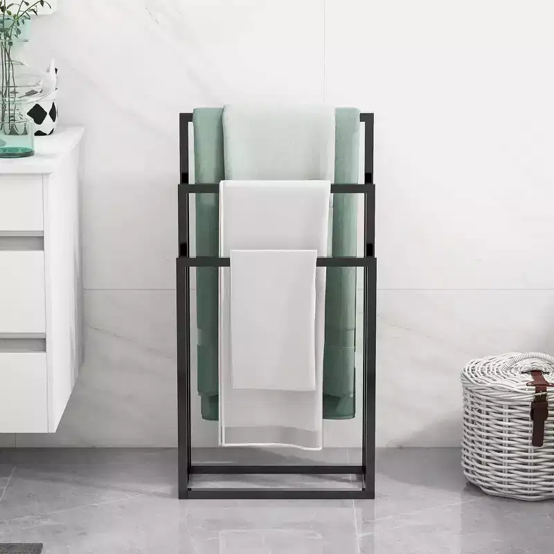 Freestanding Towel Rack Stand, 3 Tier Towel Stand Blanket Rack, Lightweight Chrome Finish Metal Industrial Modern Washcloths Holder for Hand Towels