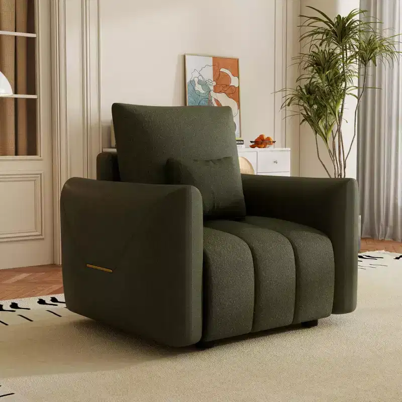 Modern Upholstered Lounge Chair - 38.1 Inch Teddy Fabric, with Pillow
