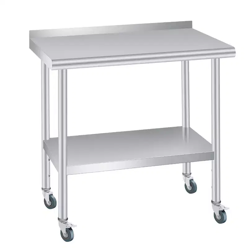 Stainless Steel Prep Table 36 x 24 w/Back splash, Adjustable Under-shelf & 4 Caster Wheels, Commercial Heavy Duty Table for Outdoor Use, Restaurants