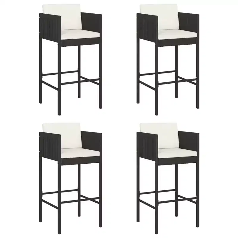 vidaXL Bar Stool Set of 4 Poly Rattan, Powder-Coated Steel