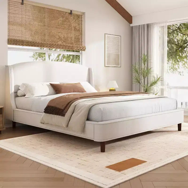 Christopher Knight Home Kristy Upholstered Platform Bed with Wingback Headboard