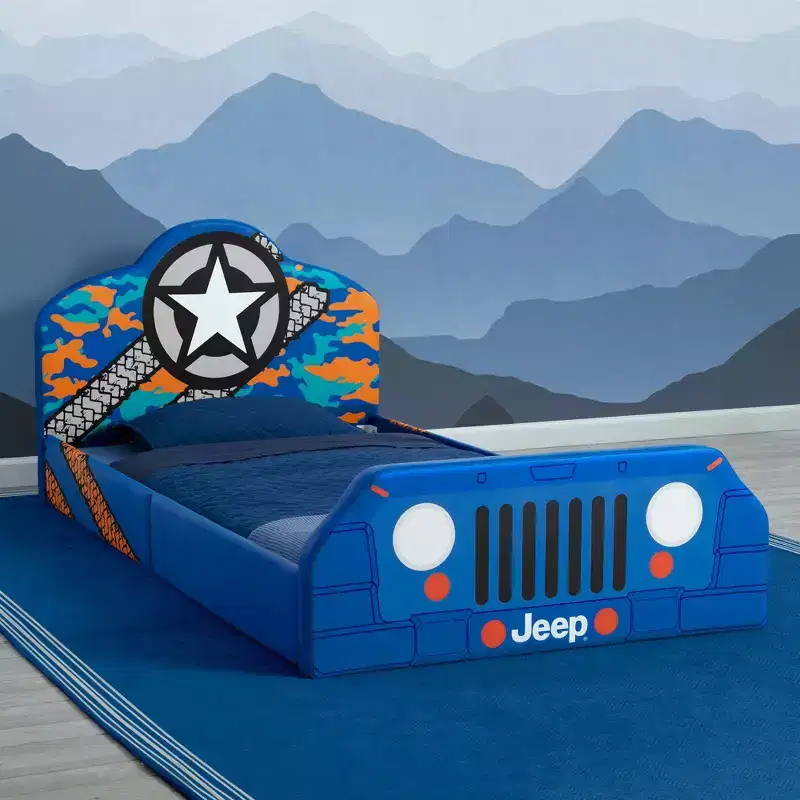 Upholstered Twin Bed with Race Car Design for Kids