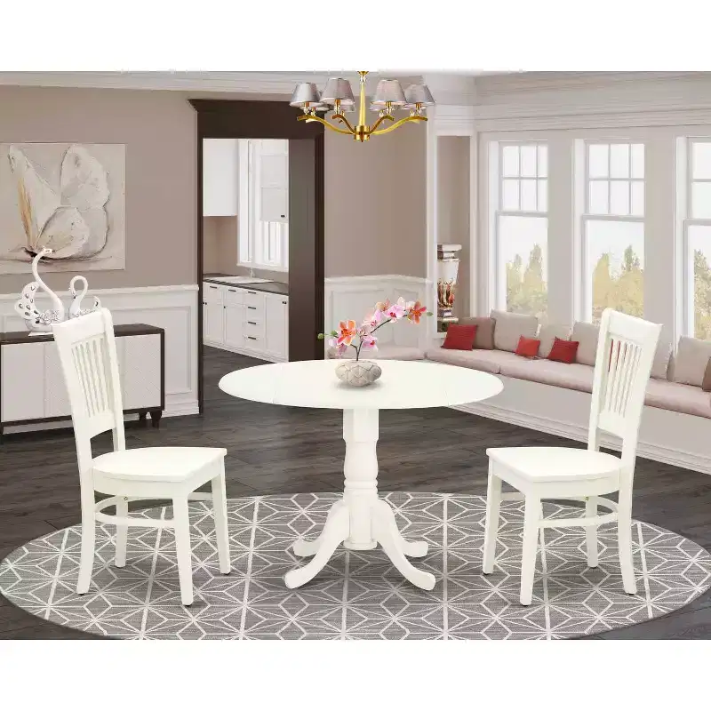 HomeStock Modern Round Dining Table Set Linen White
