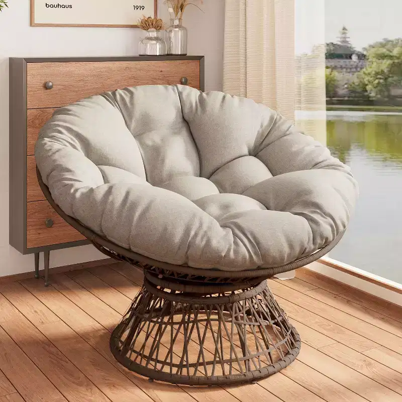 Modern Accent Chair Swivel, 41.5 Ergonomic Wicker Chair with Cloud Thick Density Fabric Cushion, 3-proof Cover, High Capacity Iron Frame