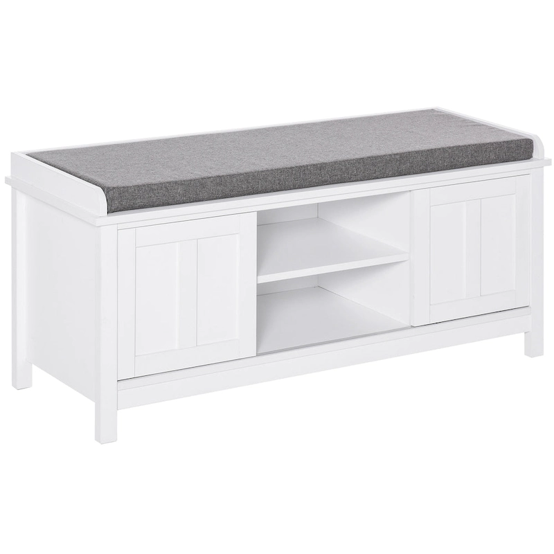 Entryway Shoe Bench Storage Ottoman with Sliding Doors, Adjustable Shelving, 6 Compartments, and Padded Seat, Holds 10 Pairs