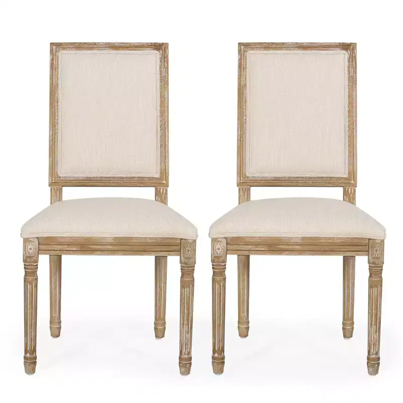 2pk French Country Wood Upholstered Dining Chairs