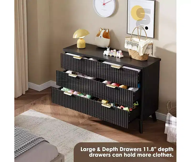 Wood 6-Drawer Dresser with Fluted Fronts and Gold Handles 47