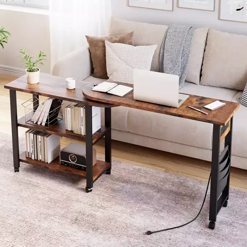 Rotating Side Table 360 Free Rotating End Table Swivel Sofa Table with Storage Bag 6 Swivel Wheels with Brakes