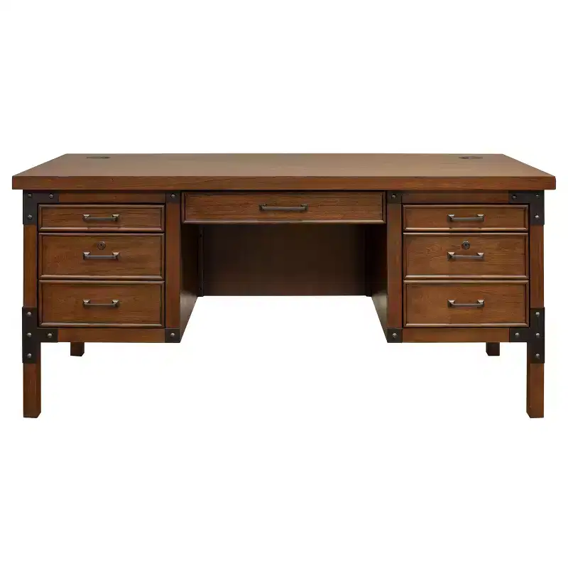 Martin Furniture Addison Half Pedestal Desk Auburn : Sturdy Office Furniture with File Storage, No Assembly Required