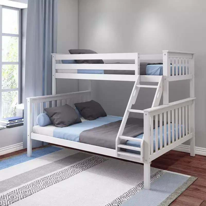 Solid Wood Twin XL over Queen Bunk Bed for Kids, 400 lb Capacity, Separates into 2 Beds
