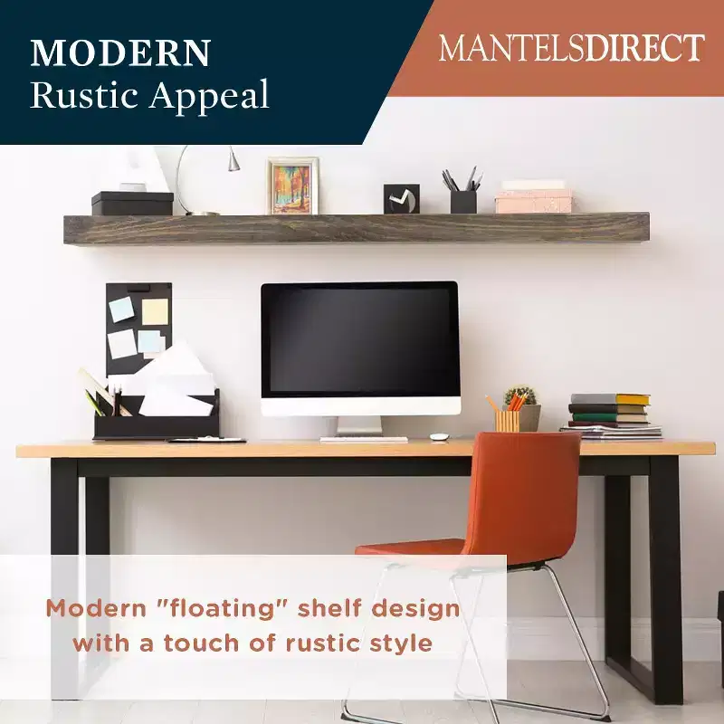 Modern Ember Vara Wood Mantel Shelf - Features Knots and Natural Distresssing