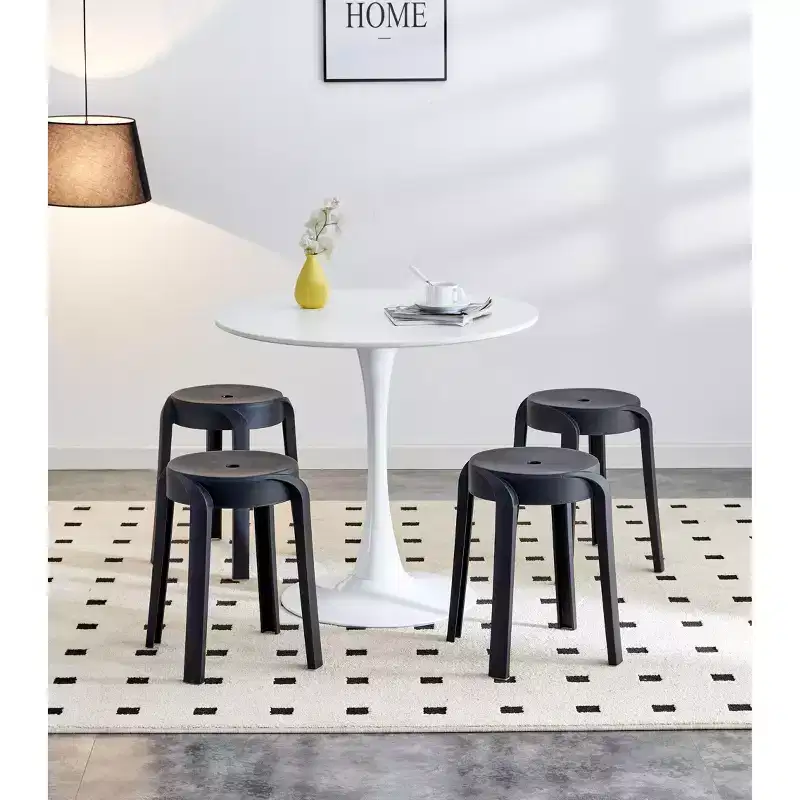 6-Pack Black Round Plastic Stools stackable, 330 lb, indoor/outdoor, perfect for classroom, home, office