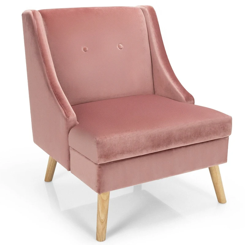 Gymax Swoop Arm Accent Chair Velvet Upholstered Armchair w/ Rubber - See Details
