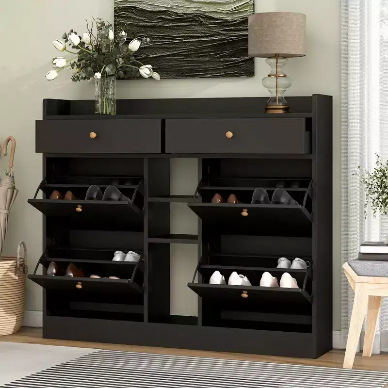 Modern Shoe Cabinet, Shoe Organizer with 4 Panel Flip Drawers and 2 Simple Drawers, Freestanding Shoe Rack for Entryway, Living Room