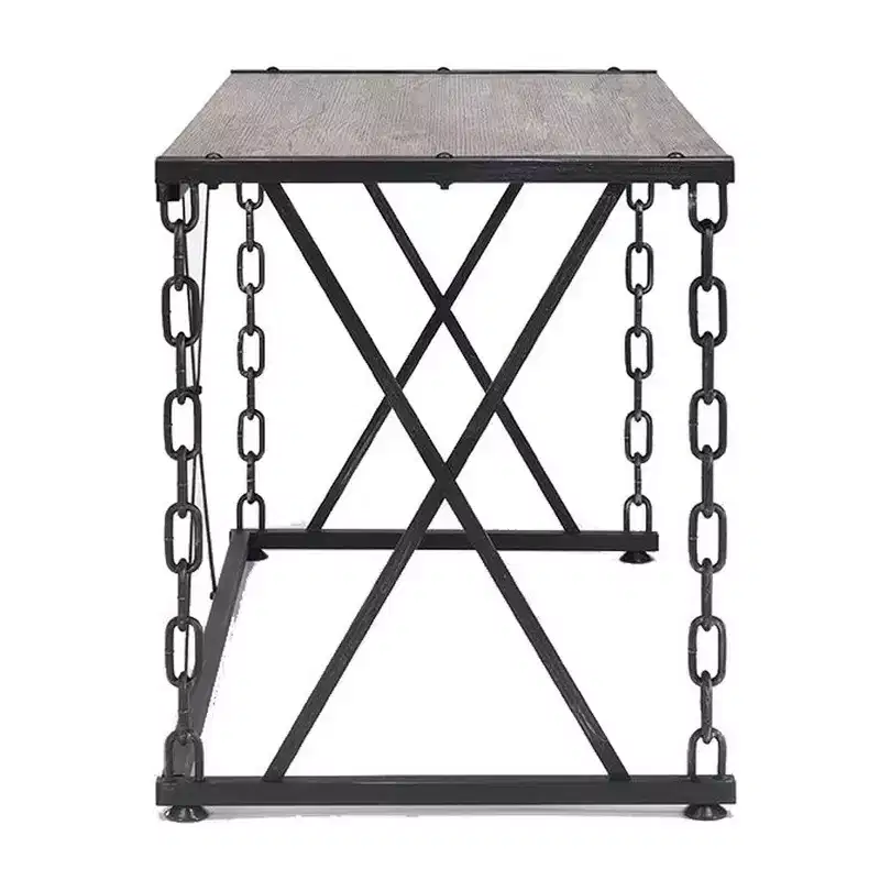 Wooden Desk With Metal 'X' Frame, Rustic Oak Brown
