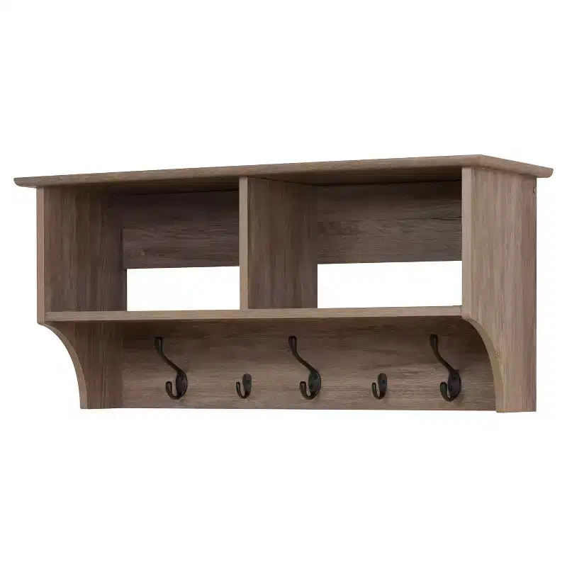 36'' Hanging Entryway Shelf with Hooks, 2 Compartments, 50 lb Capacity