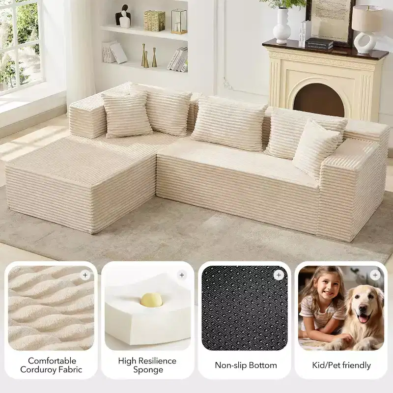 GustoWave 106 Cloud Sectional Couch with L-Shape Chaise,Modern Modular Sofa with Deep Seat,Upholstered Couches for Living Room,Left Facing