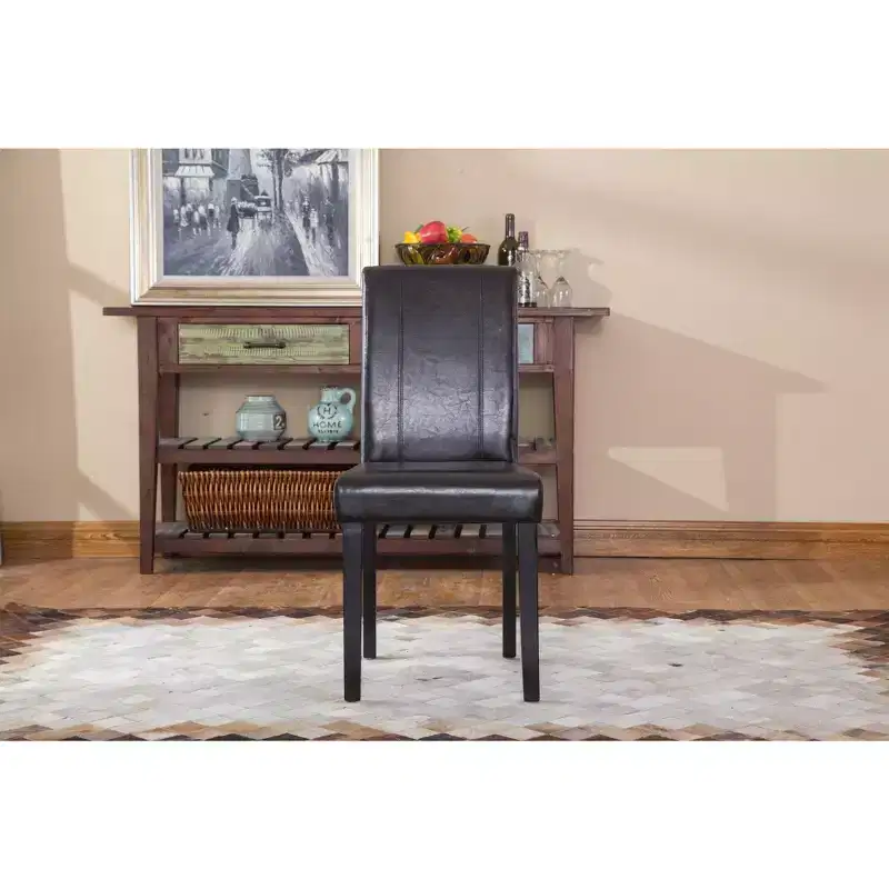 Parsons Dining Chair Set of 2 Faux Leather Solid Wood Espresso Legs Brown Urban Style
