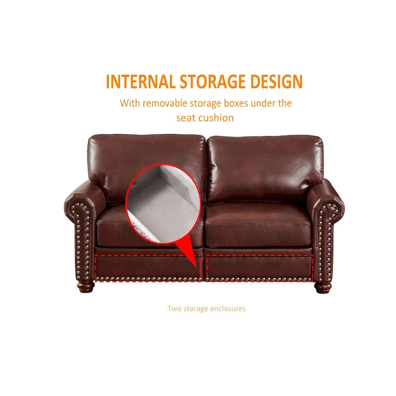 Living Room Sofa Loveseat Black Faux Leather