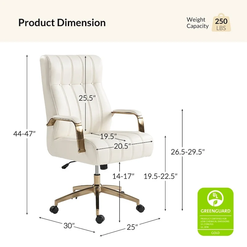 Mid-Century Modern Vegan Leather Swivel Tilting Office Chair with Channel Tufted and Metal Feet