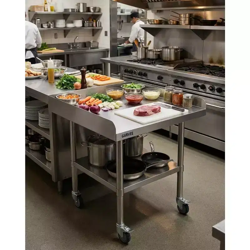 Undershelf Stainless Steel Workbench with Wheels, Heavy Duty Adjustable Work Table Galvanized, Commercial Kitchen Garage Workshop