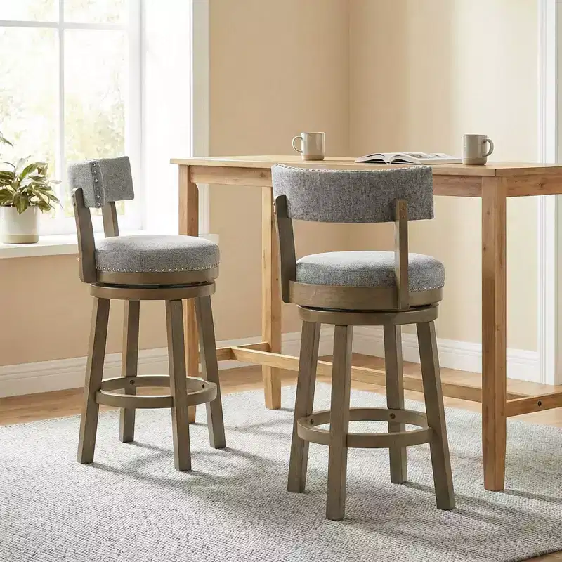 Costway Set of 4 Upholstered Swivel Bar Stools Wooden Counter Height Kitchen Chairs Gray