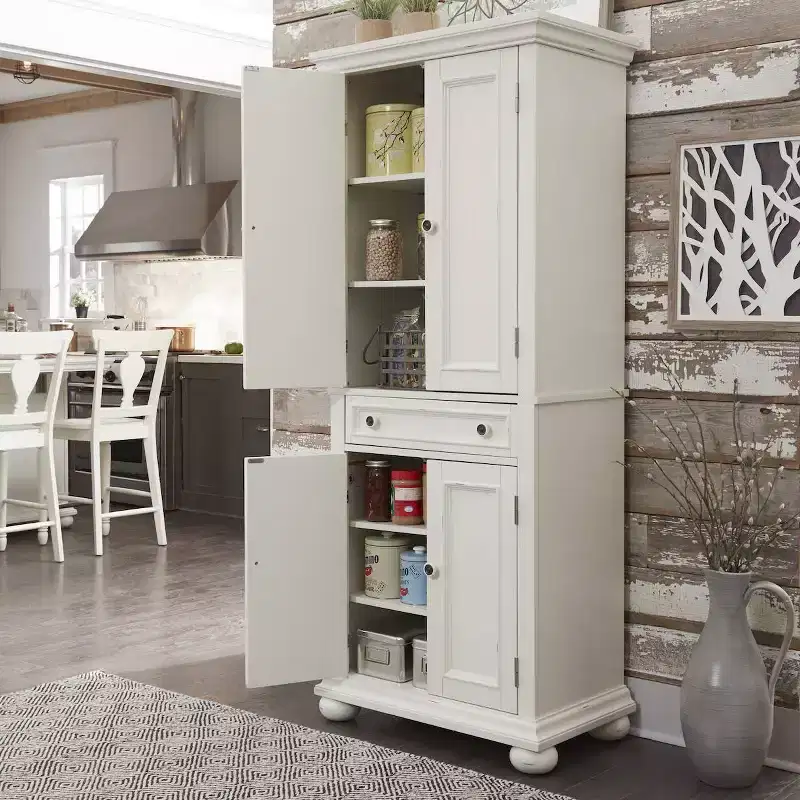 Kitchen Pantry Cabinet in White with Adjustable Shelves & Storage