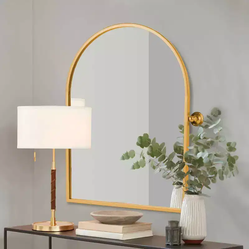 MAYEERTY Gold Metal Frame Right-Angle Arched Wall Mounted Accent Mirror 36 x 24 x 2