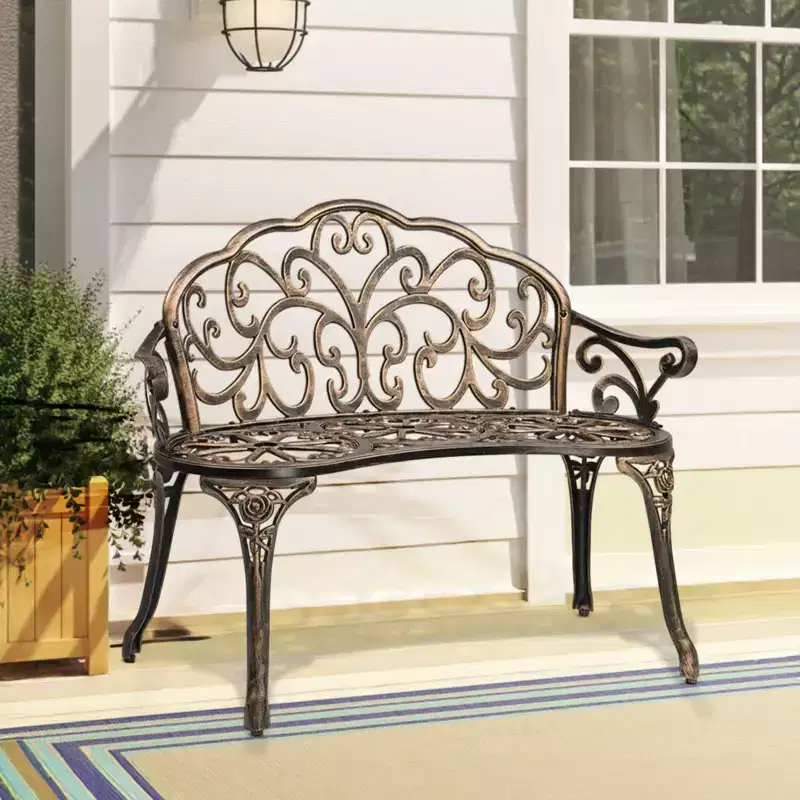 Karl Home | 38.5-Inch Cast Aluminum Garden Bench