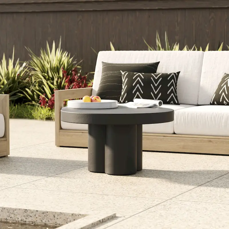 Black Concrete Round Coffee Table – Abstract 3-Leg Base