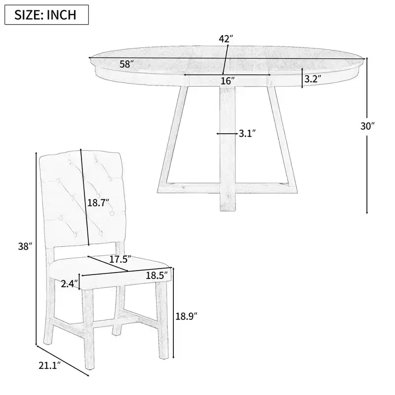 5 Pieces Extendable Dining Set for 4, Round Table with Leaf and 4 Upholstered Chairs