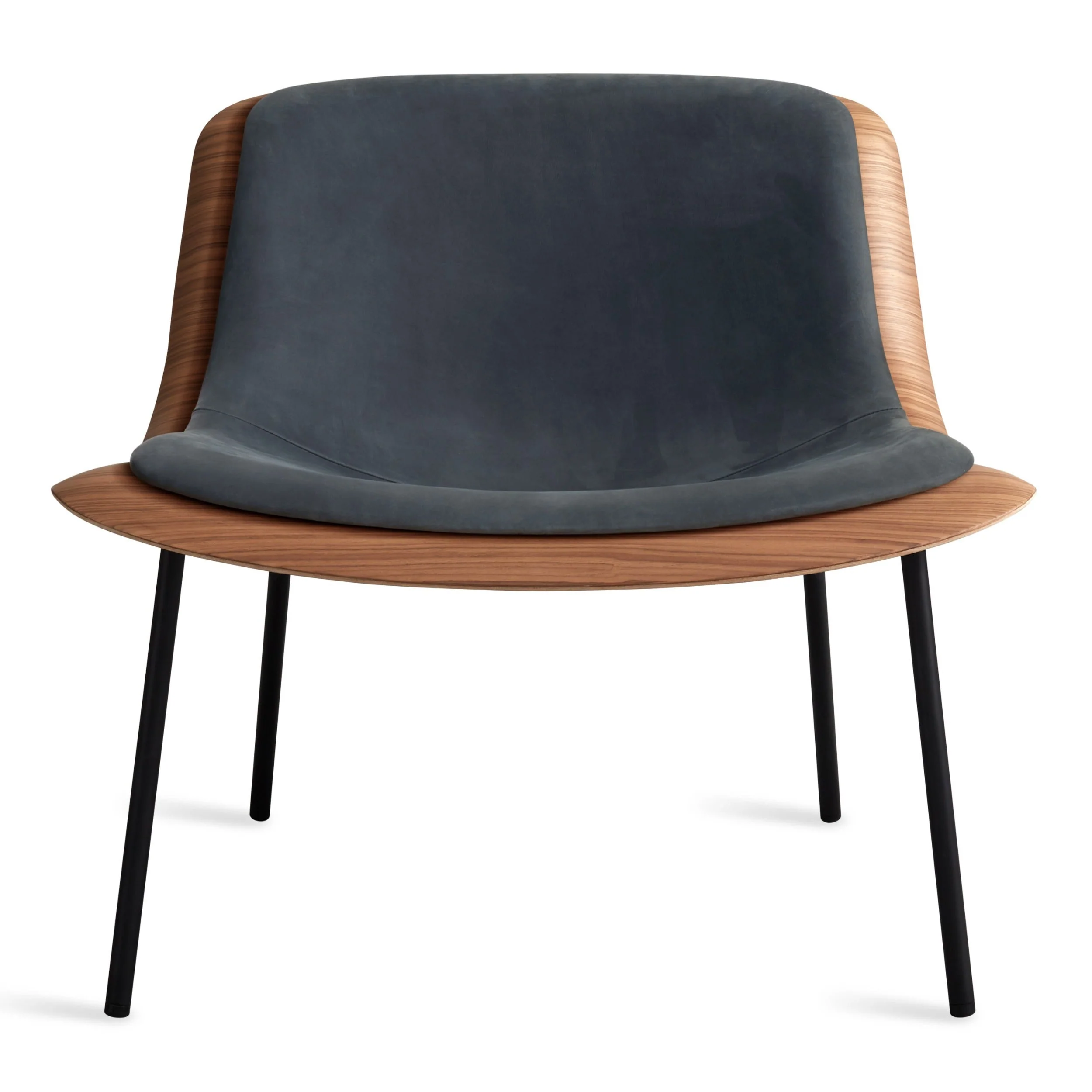 Modern White Oak Wood Lounge Chair with Bent-Ply Shell & Leather Pad for Living Room