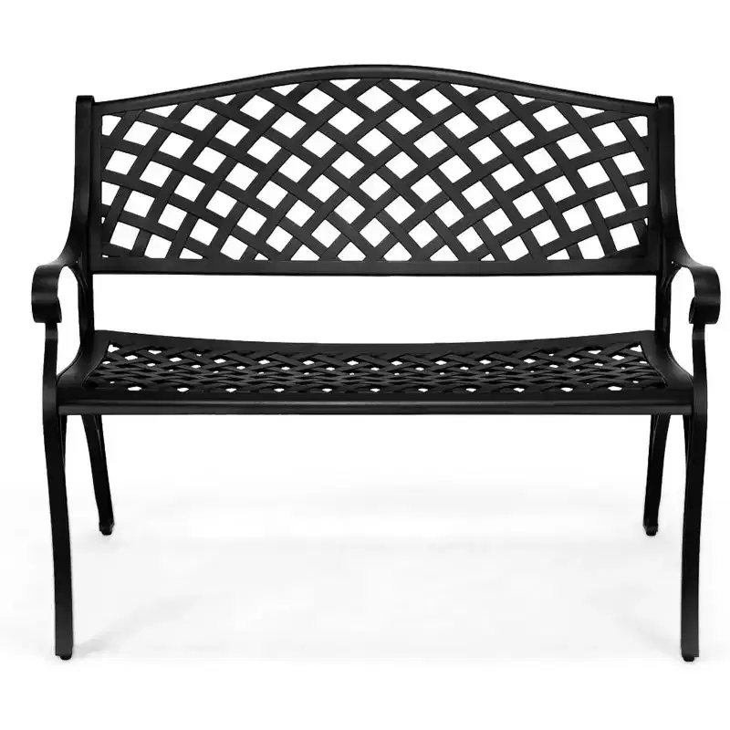 VINGLI 40.5 Outdoor Metal Bench, 2-Person Anti- Rust Cast Aluminum Frame Patio Bench, Black Cast Iron Garden Bench for Porch Yard Park