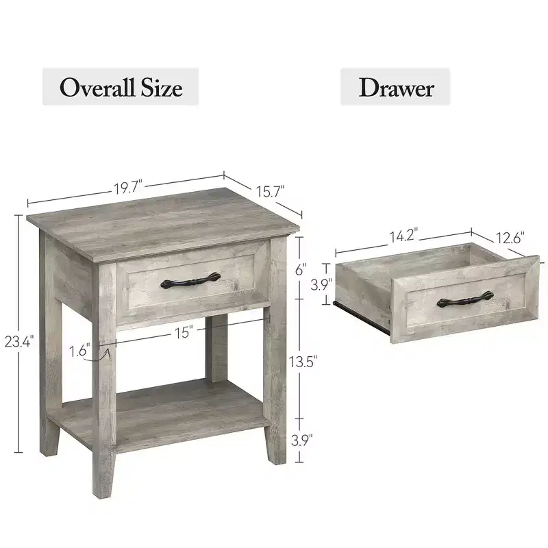 Garvee Modern Versatile Nightstand Beside End Table for Bedroom Nursery Living Room, End Table with Storage Drawer, Easy Assembly, Gray