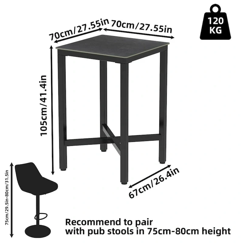 Bar Height 41.4 Dining Table - 27.55x27.55x41.4 inch
