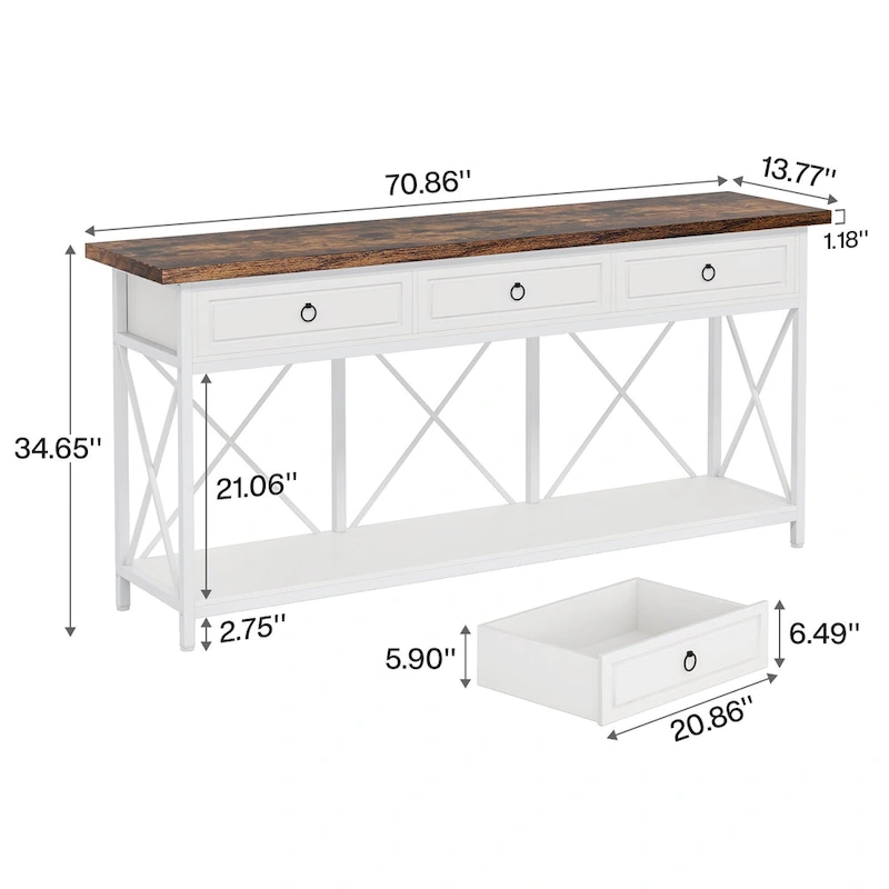 70.8 Farmhouse Console Table with 3 Drawers