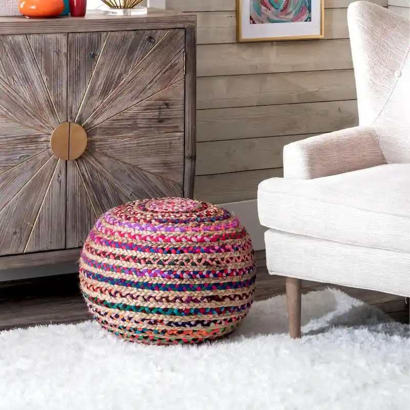 Nuloom Ling Round Knit Filled Ottoman Pouf