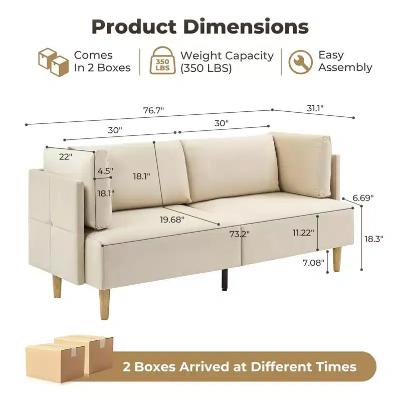 76 Sofa Couch, Comfy Upholstered Loveseat with Extra Deep Seats