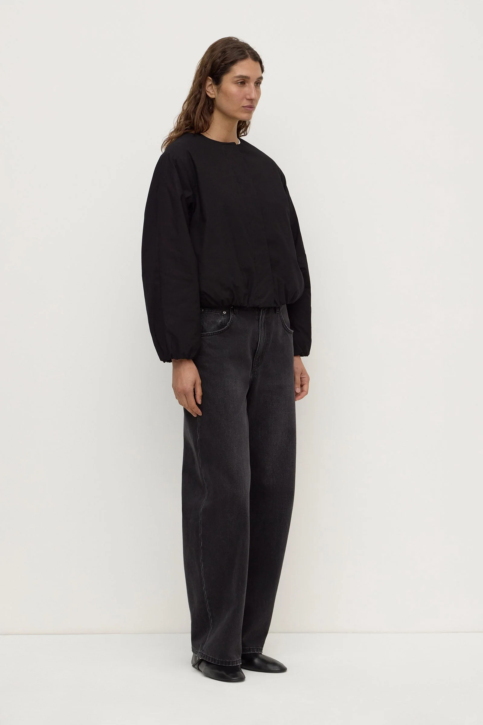 Black Padded Cotton Bomber Jacket