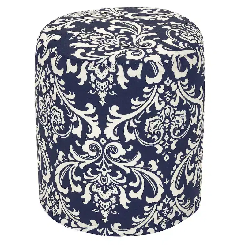 Round Pouf French Quarter Navy, Removable Washable Cover