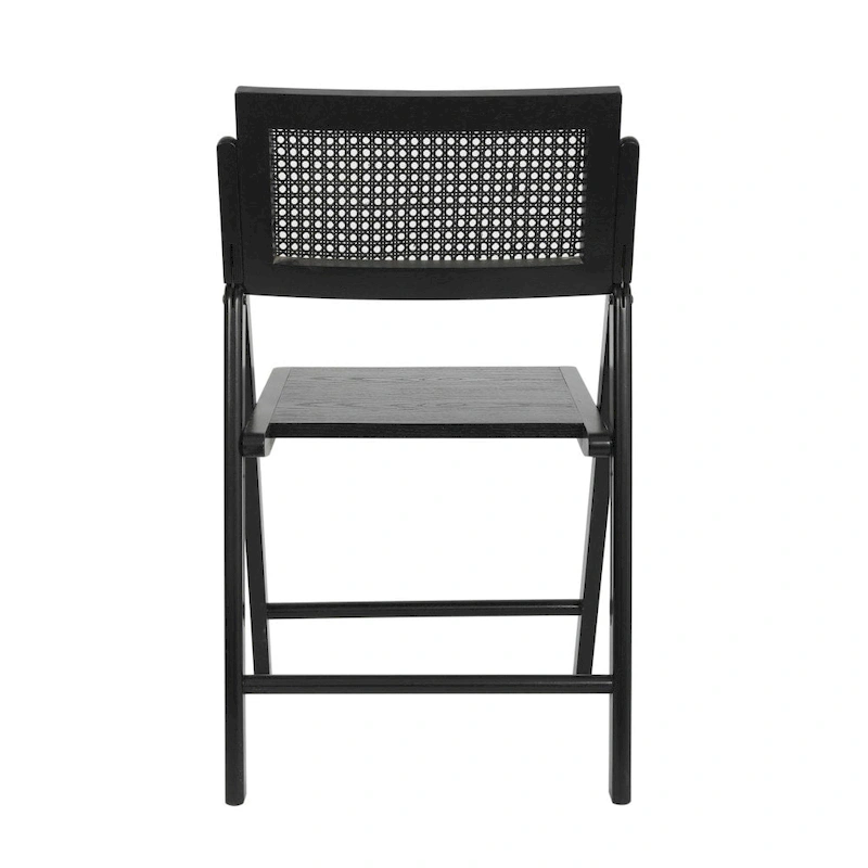 2 Pack Commercial Cane Rattan Folding Chairs - Wood Backs and Seats