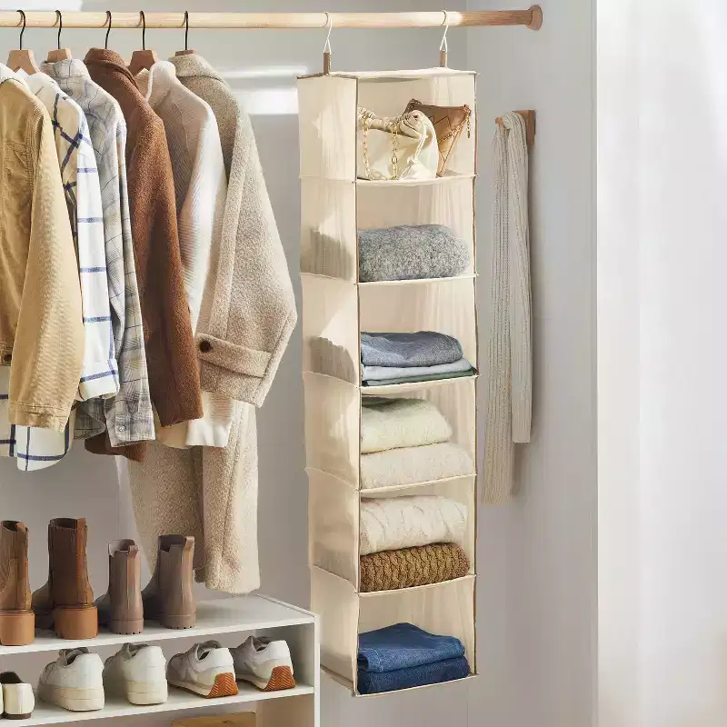 6-tier hanging wardrobe storage rack, brown