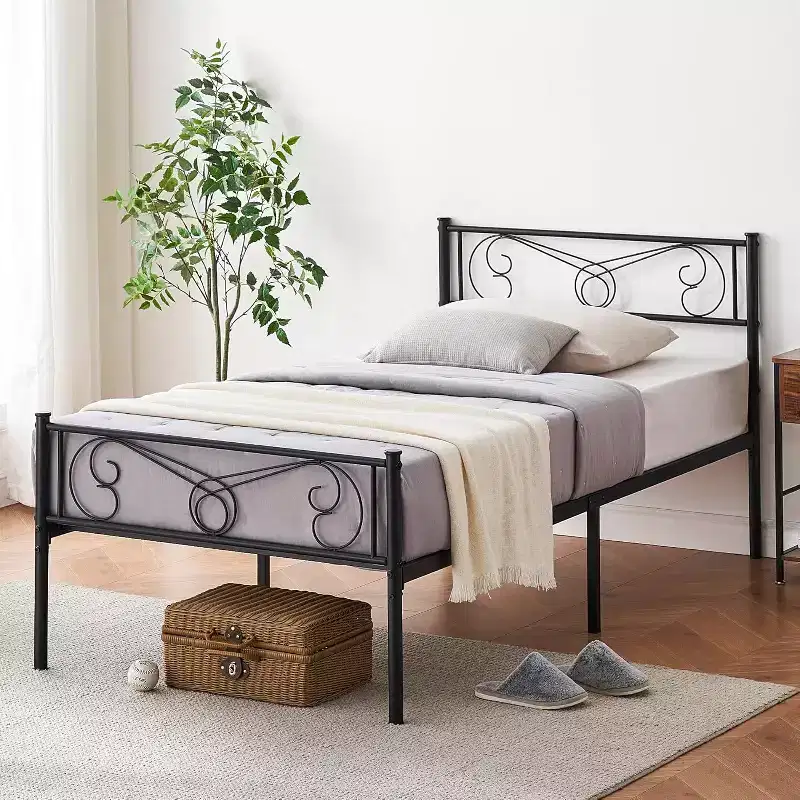 Twin Bed Frames for Kids, Platform Metal Bed Frame with Headboard & Footboard,Heavy Duty Bed Slats Support, No Box Spring Needed,Noise Free,Black