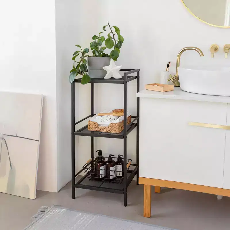 Freestanding 3/4-Tier Metal Kitchen Storage Rack Space-Saving Organizer Shelf for Bathroom, Bedroom, Living Room, Office