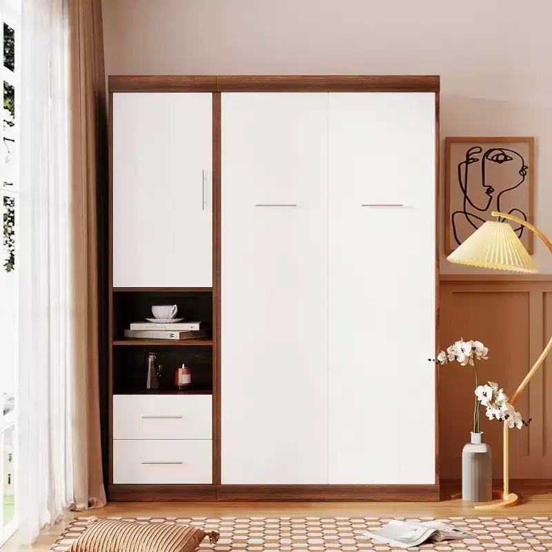 Wood Murphy Wall Bed with Cabinet and Shelves Twin/Full