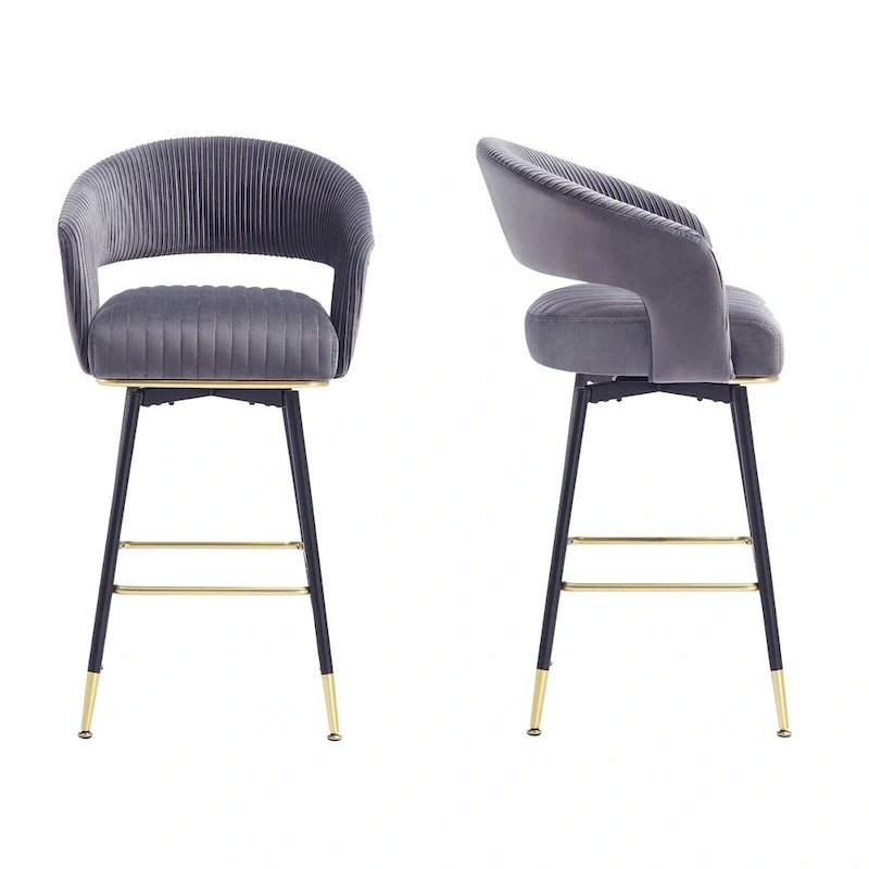 Hausfame Velvet Upholstered Set of 2 Swivel Barstool With Backs - 22.2 in. W X 21.5 in. D X 40 in. H