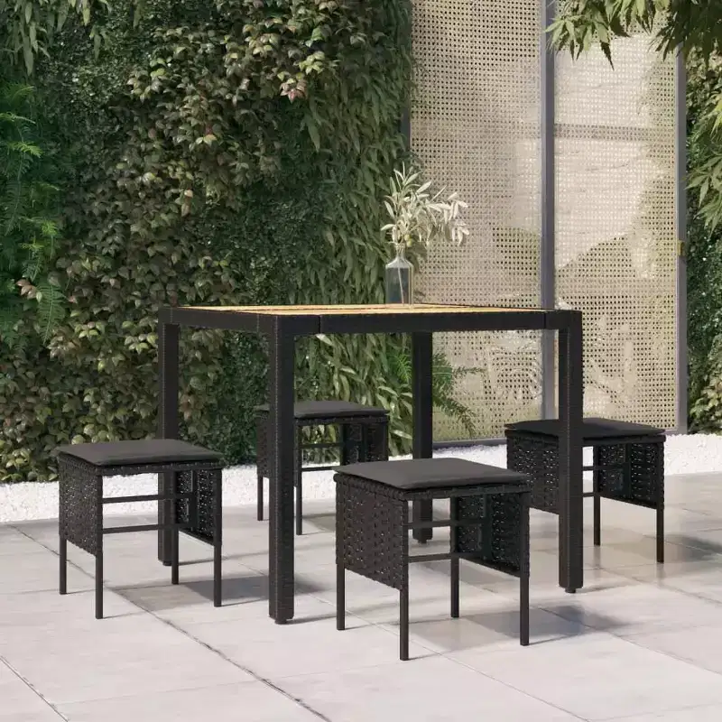 vidaXL Garden Footstool Set of 4 Black Poly Rattan Small Modular